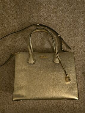 Gold Metallic Structured Satchel Handbag